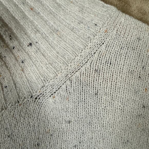 LOFT Oversized Cowl Neck Sweater | White Speckled Lagenlook Cozy Boxy Knit | L - Picture 6 of 10